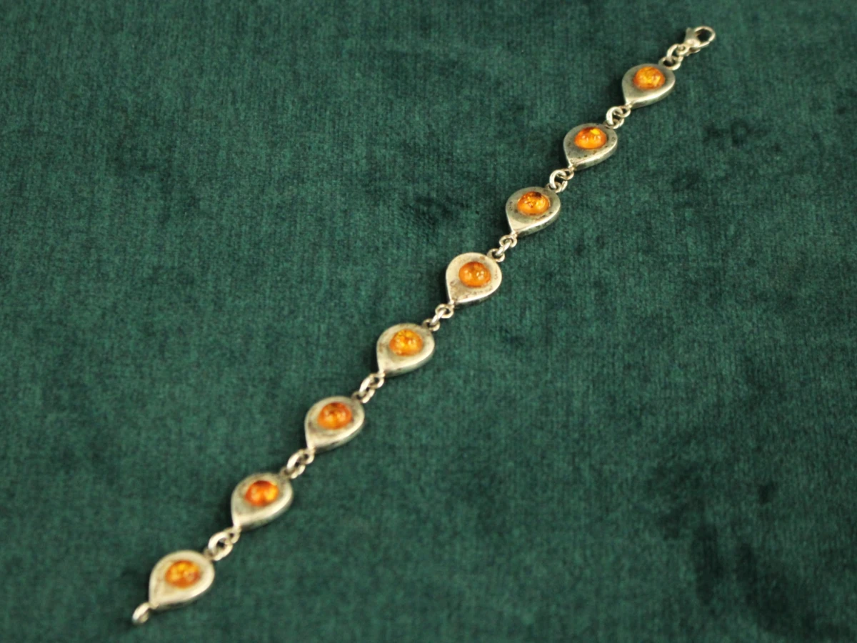 Sterling zilveren armband met amber cabochons - foto 6