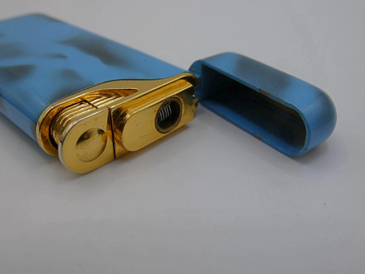 Vintage gasaansteker in blauw gemarmerde uitvoering met hoesje - foto 4