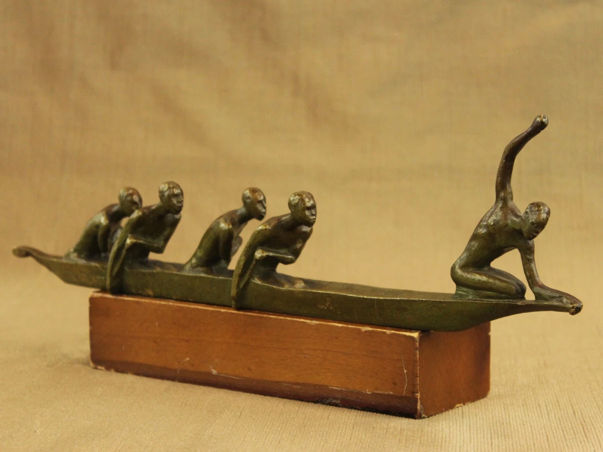 André Vincent Becquerel (1893–1981) – Les Piroguiers – Bronzen sculptuur, ca. 1930 - foto 2