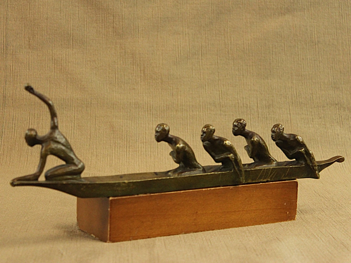 André Vincent Becquerel (1893–1981) – Les Piroguiers – Bronzen sculptuur, ca. 1930 - foto 3