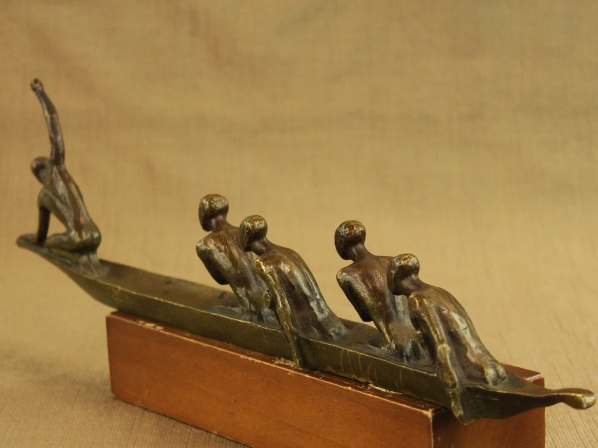 André Vincent Becquerel (1893–1981) – Les Piroguiers – Bronzen sculptuur, ca. 1930 - foto 4