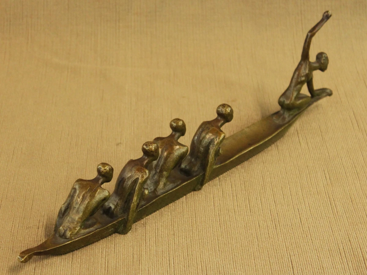 André Vincent Becquerel (1893–1981) – Les Piroguiers – Bronzen sculptuur, ca. 1930 - foto 5