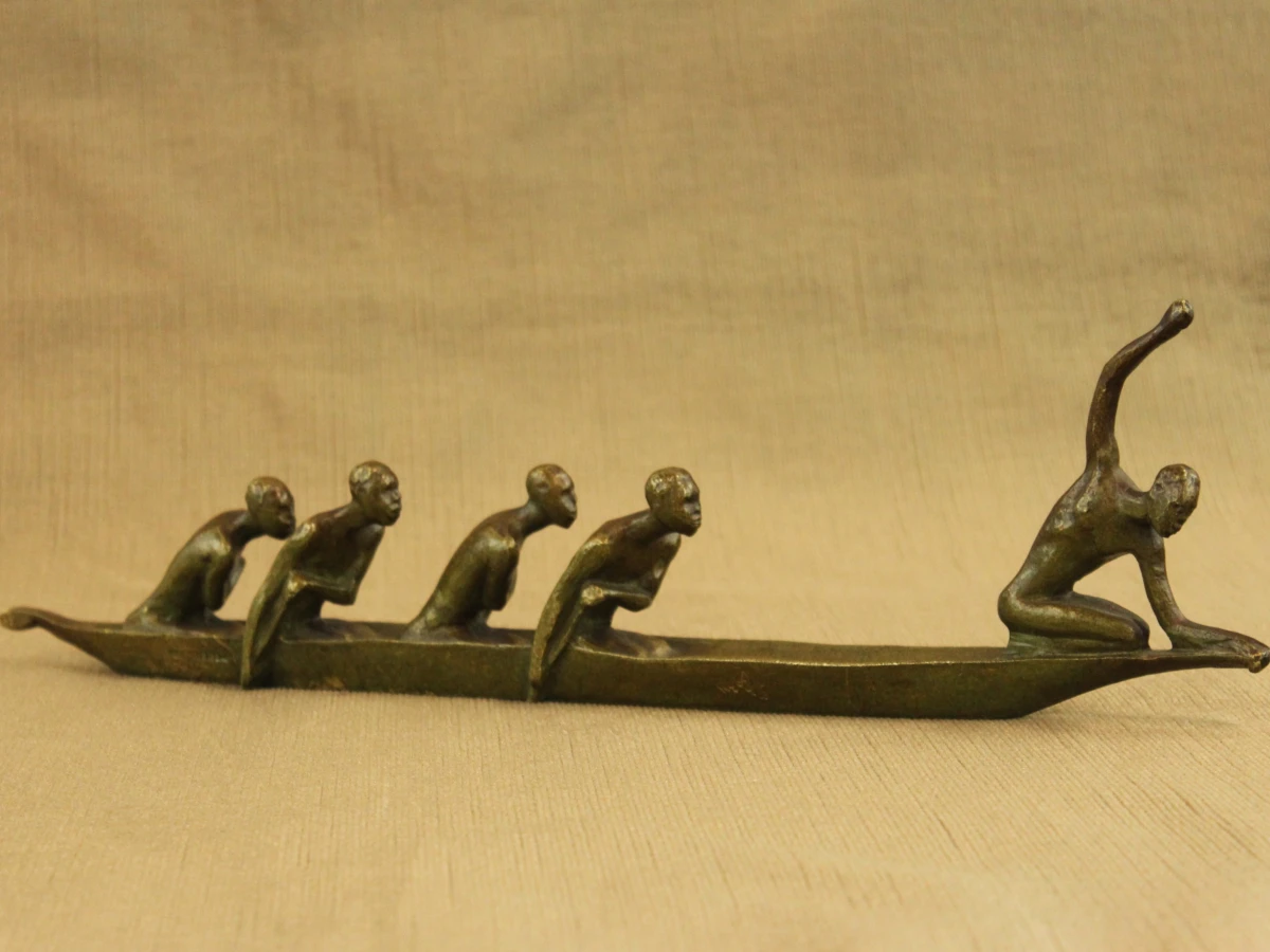 André Vincent Becquerel (1893–1981) – Les Piroguiers – Bronzen sculptuur, ca. 1930 - foto 6