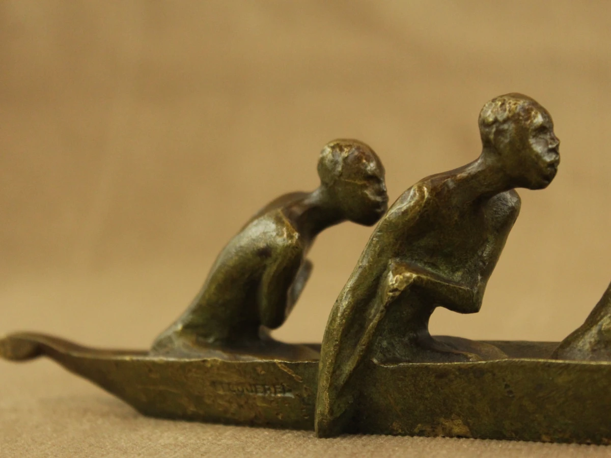 André Vincent Becquerel (1893–1981) – Les Piroguiers – Bronzen sculptuur, ca. 1930 - foto 7