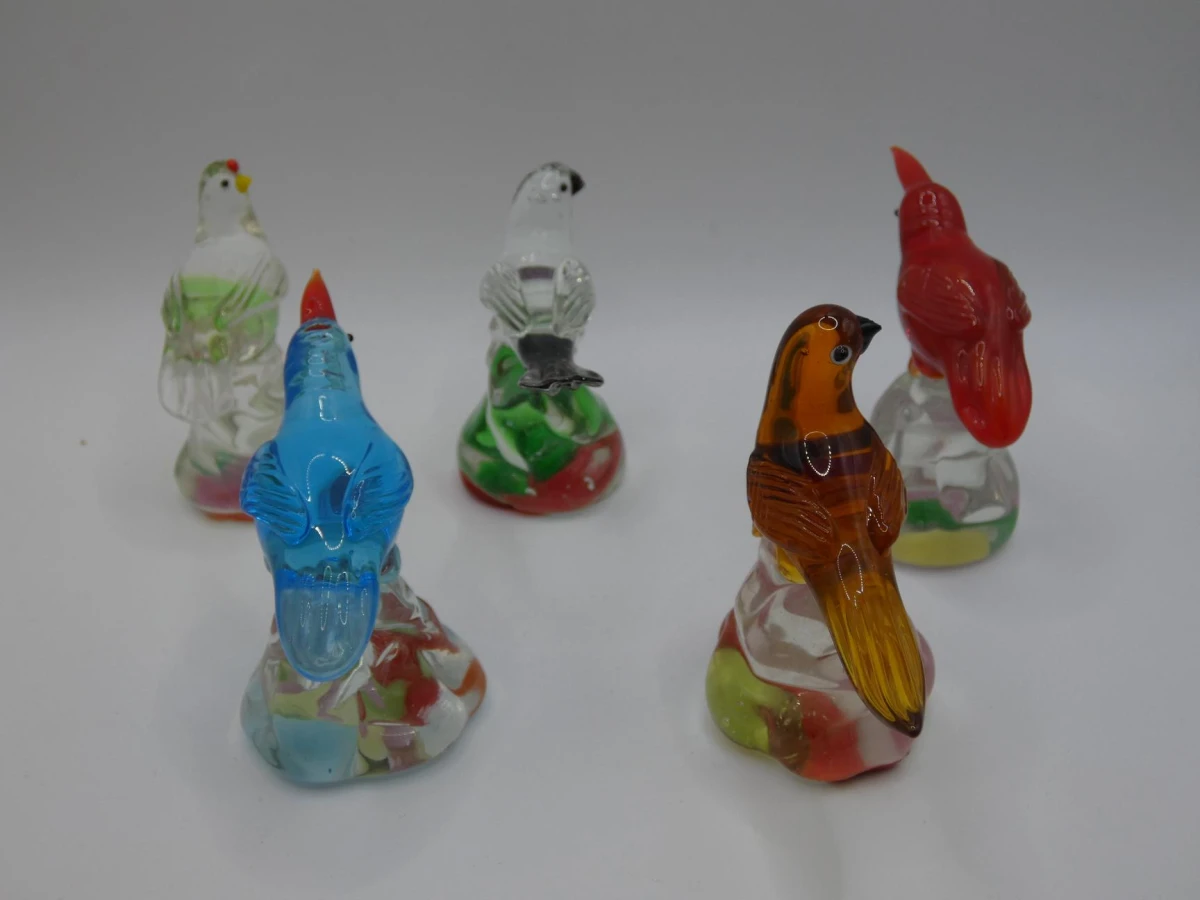 Set van 5 vintage Murano-stijl glazen vogelbeeldjes - foto 4