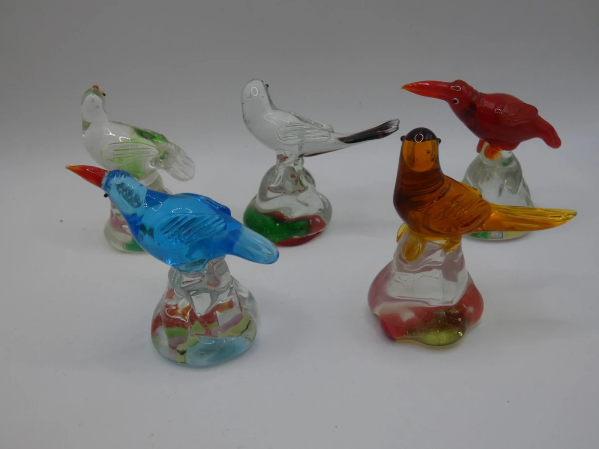 Set van 5 vintage Murano-stijl glazen vogelbeeldjes - foto 3