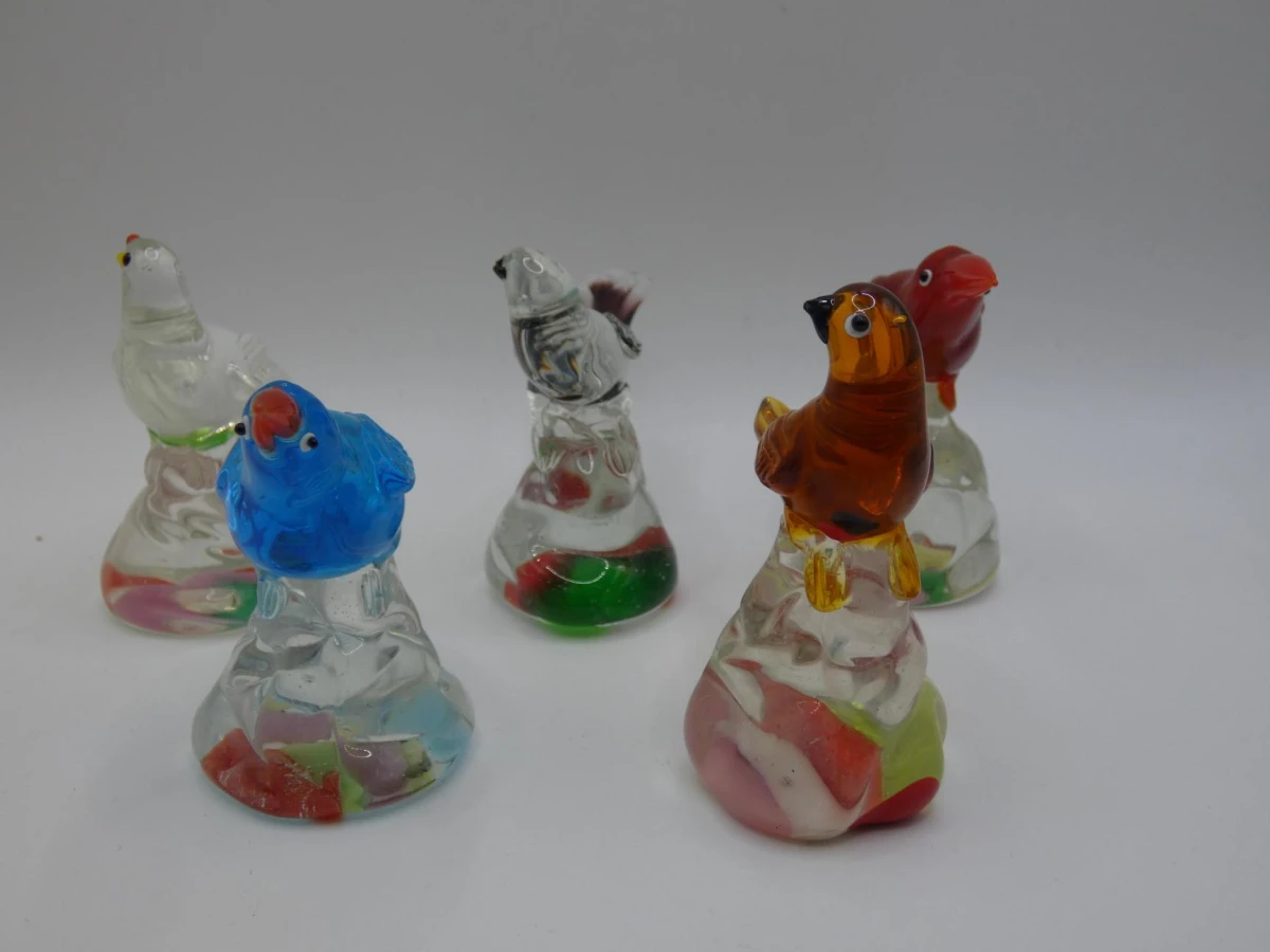 Set van 5 vintage Murano-stijl glazen vogelbeeldjes - foto 2