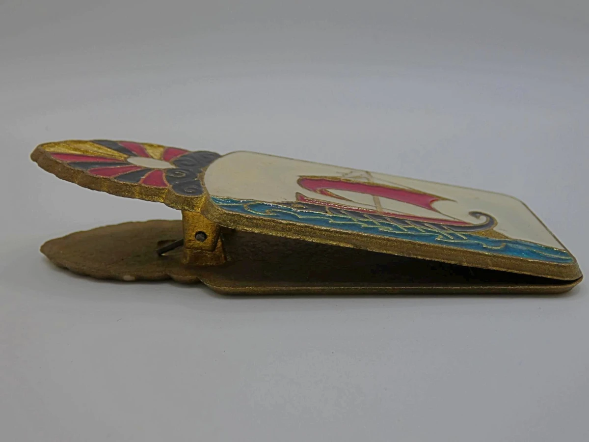 Vintage messing briefklem met cloisonné-emaille - foto 3