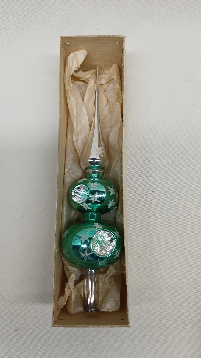Set vintage glazen kerstballen en piek in originele dozen - foto 4