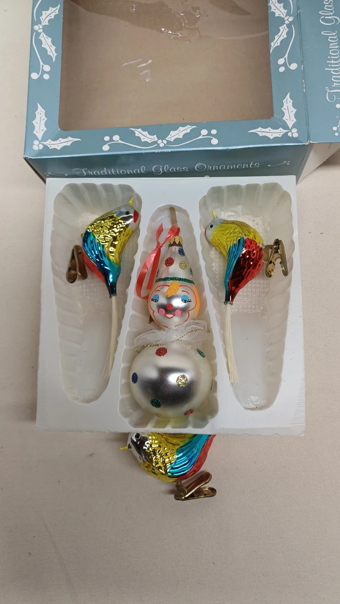 Set vintage glazen kerstballen en piek in originele dozen - foto 5