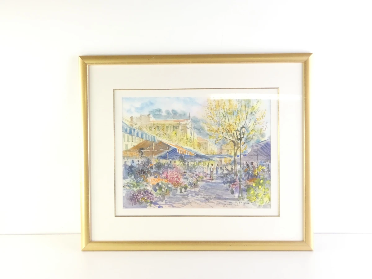 Aquarel: "Marché aux fleurs Nice" – Jean-Marie Simon (1945) - foto 2