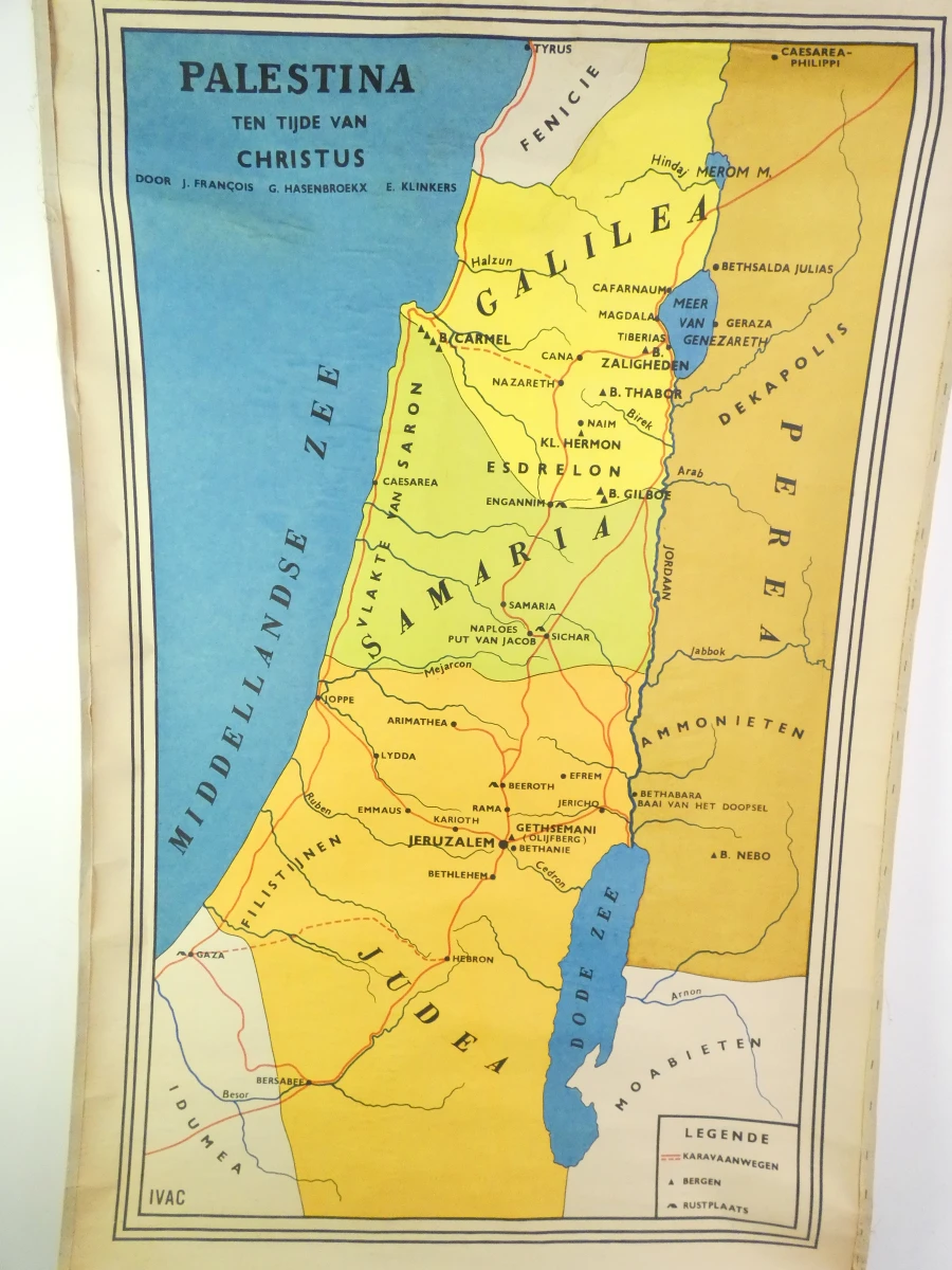 Oude wandkaart Palestina ten tijde van Christus - foto 2