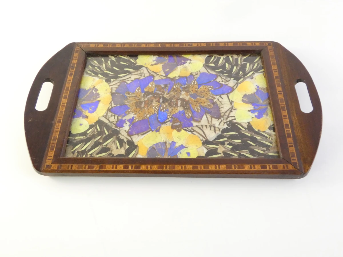 Vintage houten dienblad met kleurrijke decoratie - foto 3