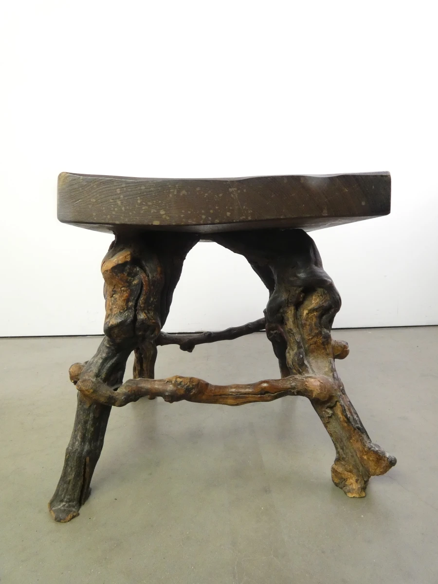 Houten bijzettafel/kruk met natuurlijke takkenpoten - foto 3