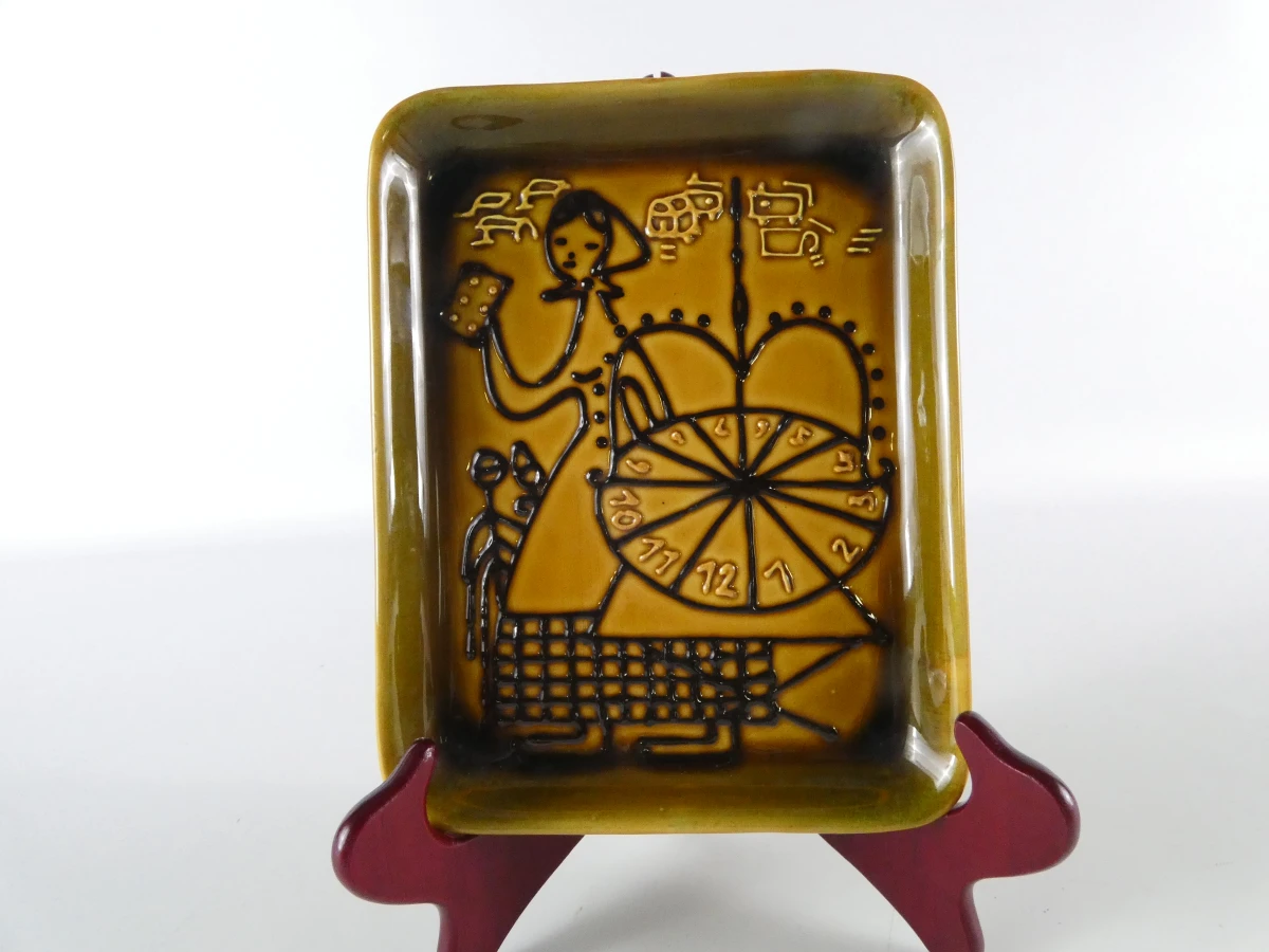 Set vintage keramische wandborden oker/olijf - foto 15