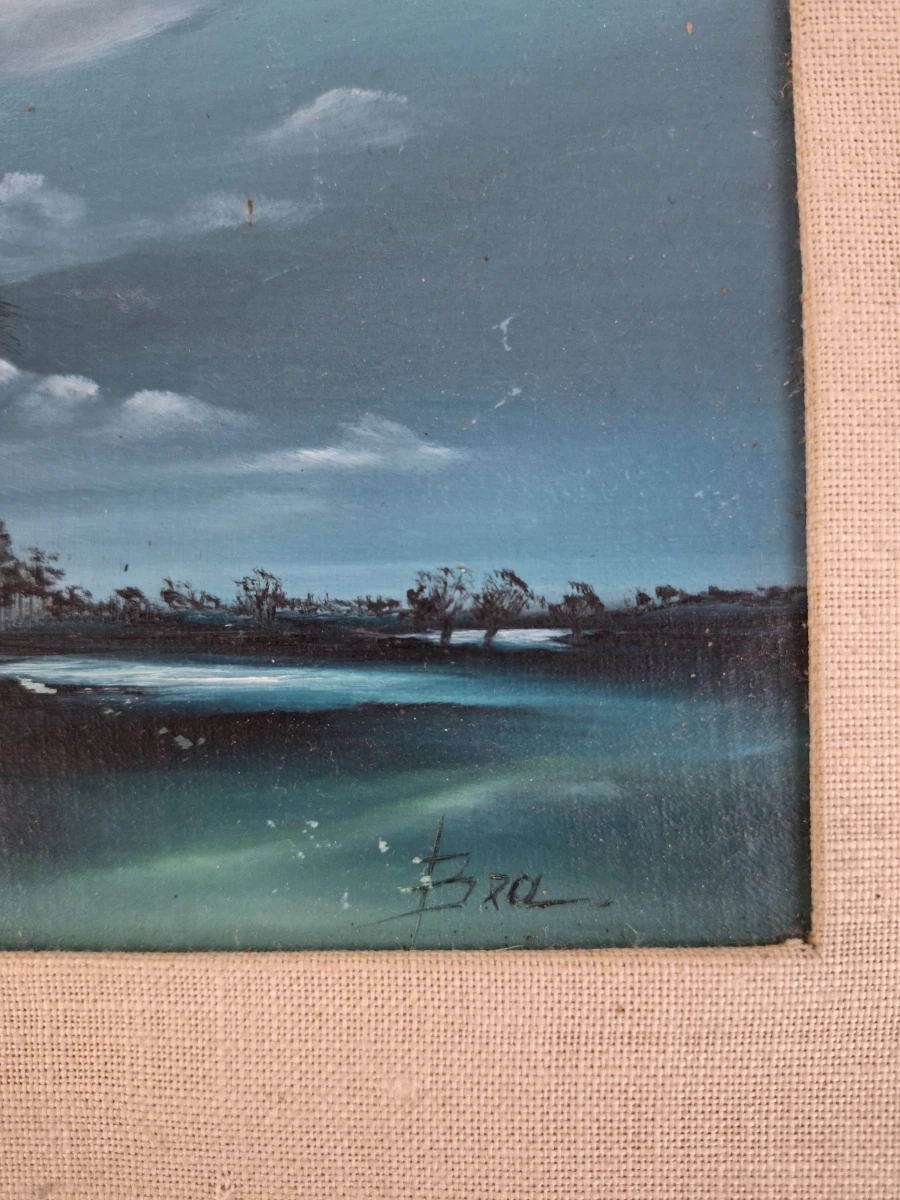 Vintage Olieverfschilderij Bomen bij Avondschemering – 33x40