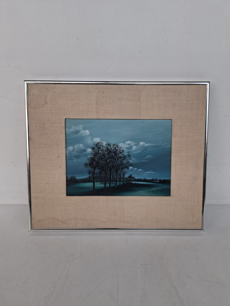 Vintage Olieverfschilderij Bomen bij Avondschemering – 33x40