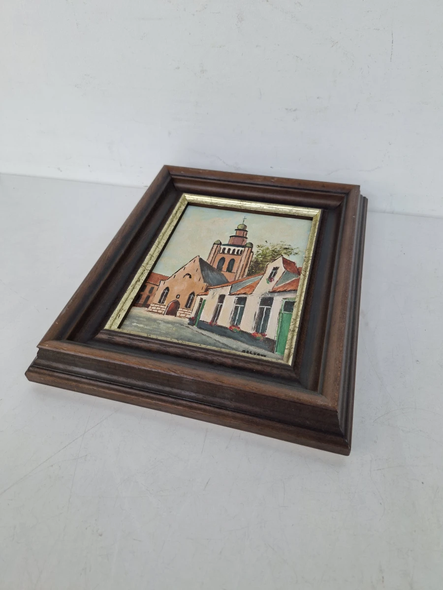 Sfeervol Schilderij "Delvaux" – Zicht op de Jeruzalemkerk te Brugge – Klassieke Kader