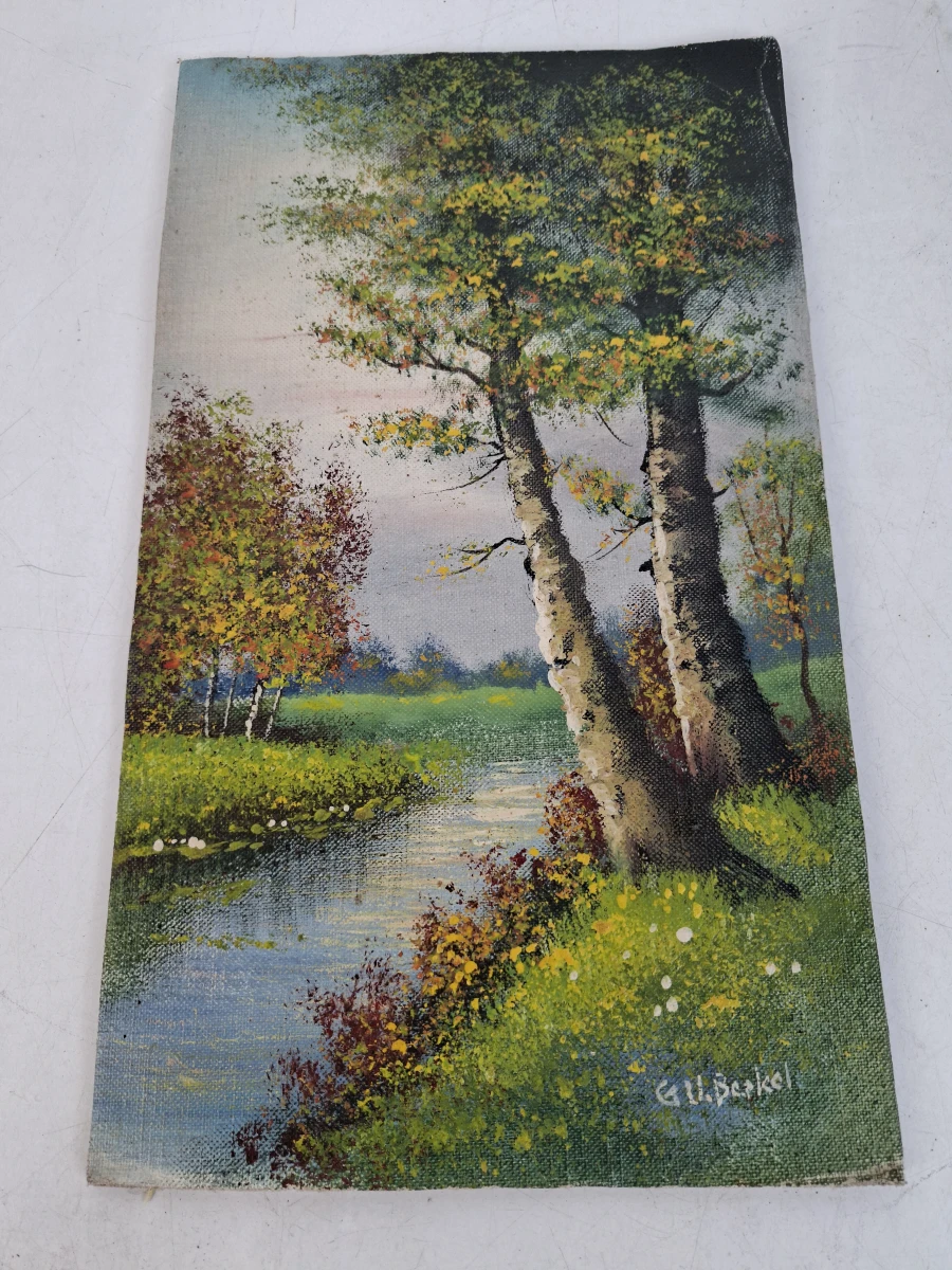 Sfeervol Origineel Olieverfschilderij "G. v. Berkel" – Idyllisch Hollands/Vlaams Rivierlandschap met Berkenbomen