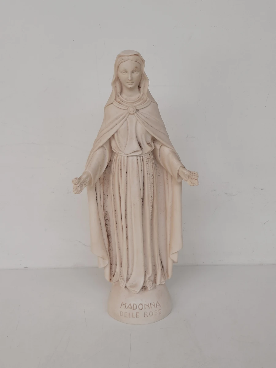 Vintage Marmerpoeder Beeld – Madonna delle Rose (Onze-Lieve-Vrouw van de Rozen) – Gesigneerd FARO