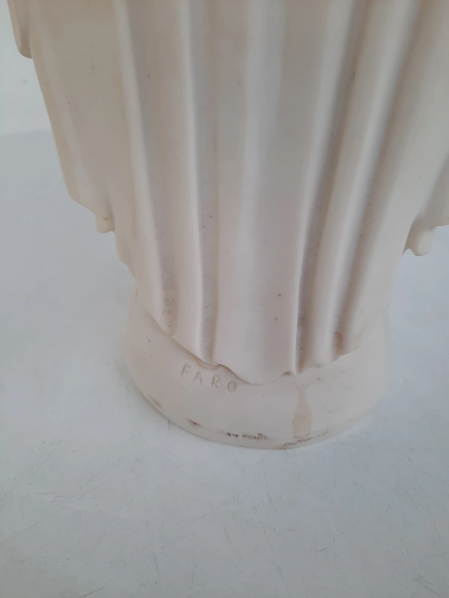 Vintage Marmerpoeder Beeld – Madonna delle Rose (Onze-Lieve-Vrouw van de Rozen) – Gesigneerd FARO