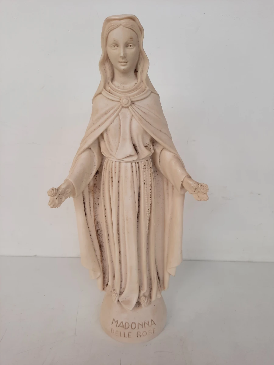 Vintage Marmerpoeder Beeld – Madonna delle Rose (Onze-Lieve-Vrouw van de Rozen) – Gesigneerd FARO