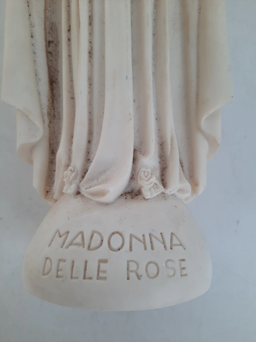 Vintage Marmerpoeder Beeld – Madonna delle Rose (Onze-Lieve-Vrouw van de Rozen) – Gesigneerd FARO