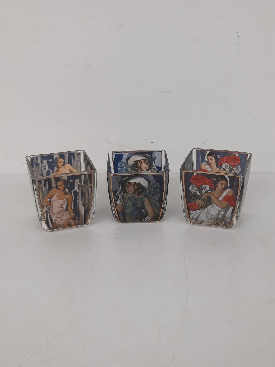 Goebel Artis Orbis – Set van 3 Glazen Theelichthouders – Tamara de Lempicka (Art Deco)