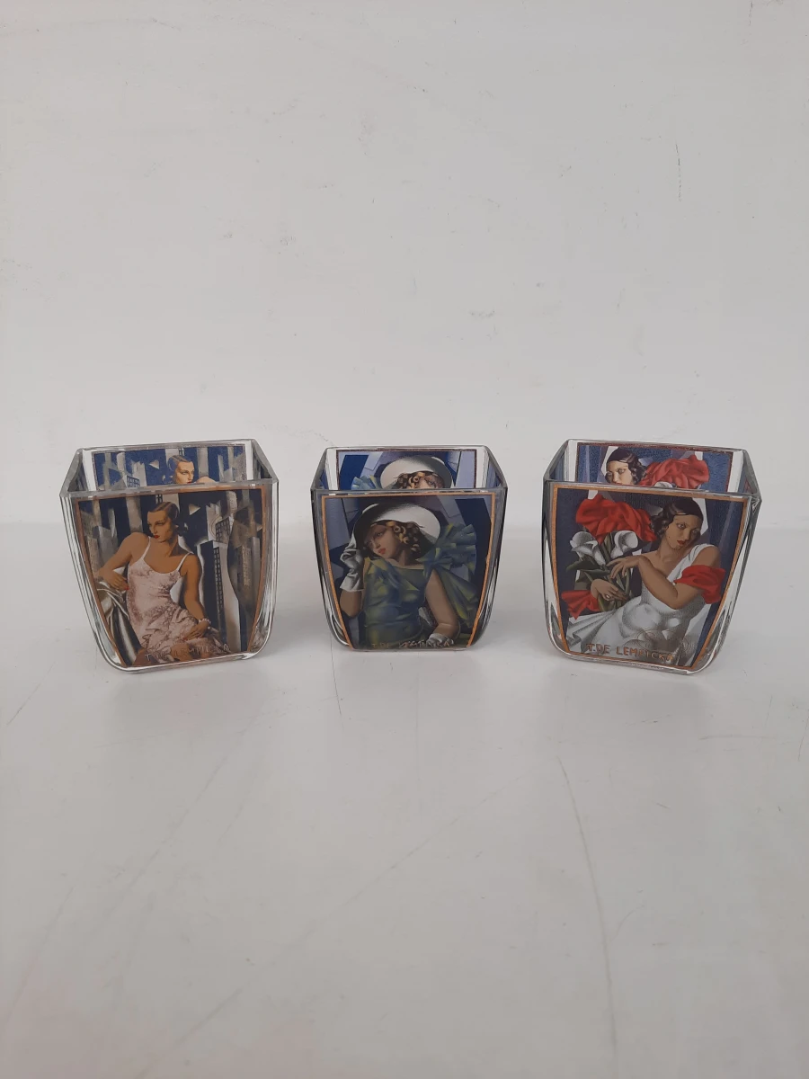 Goebel Artis Orbis – Set van 3 Glazen Theelichthouders – Tamara de Lempicka (Art Deco)