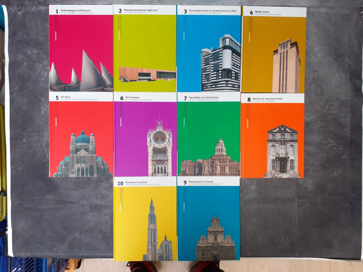 Boek: 10-delige set "architectuurbibliotheek - 1000 jaar architectuur in België"
