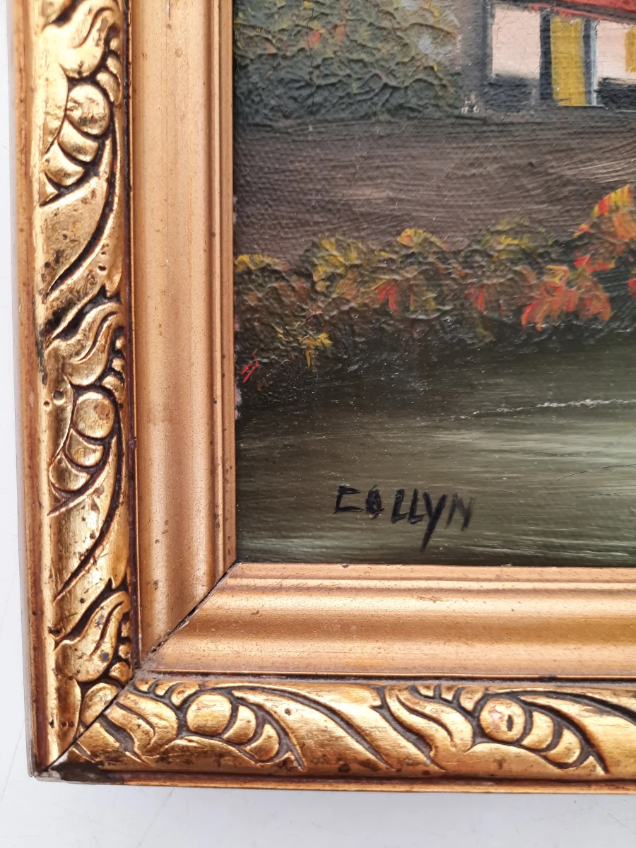 Vintage Olieverfschilderij – Landelijk Dorpsgezicht met Kasteel/Kerk – Gesigneerd CALLYN
