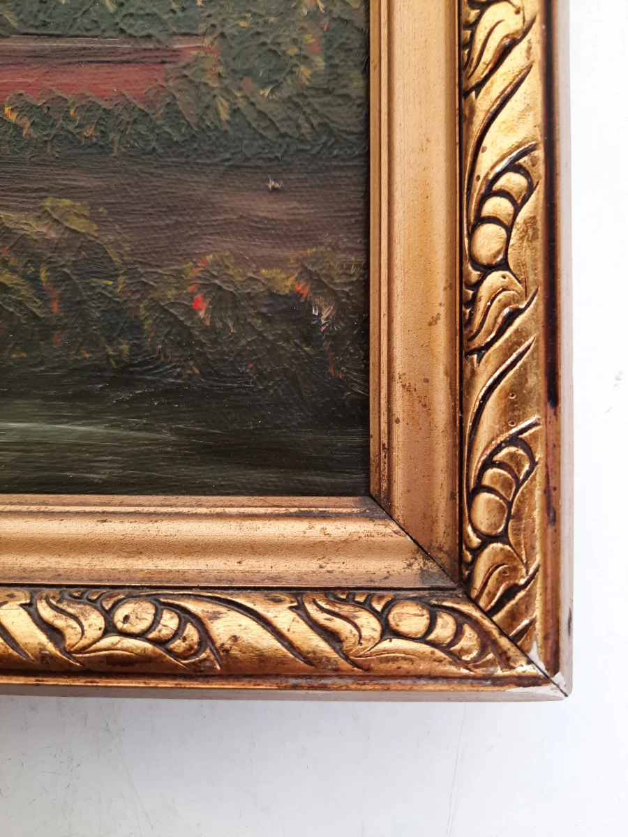 Vintage Olieverfschilderij – Landelijk Dorpsgezicht met Kasteel/Kerk – Gesigneerd CALLYN