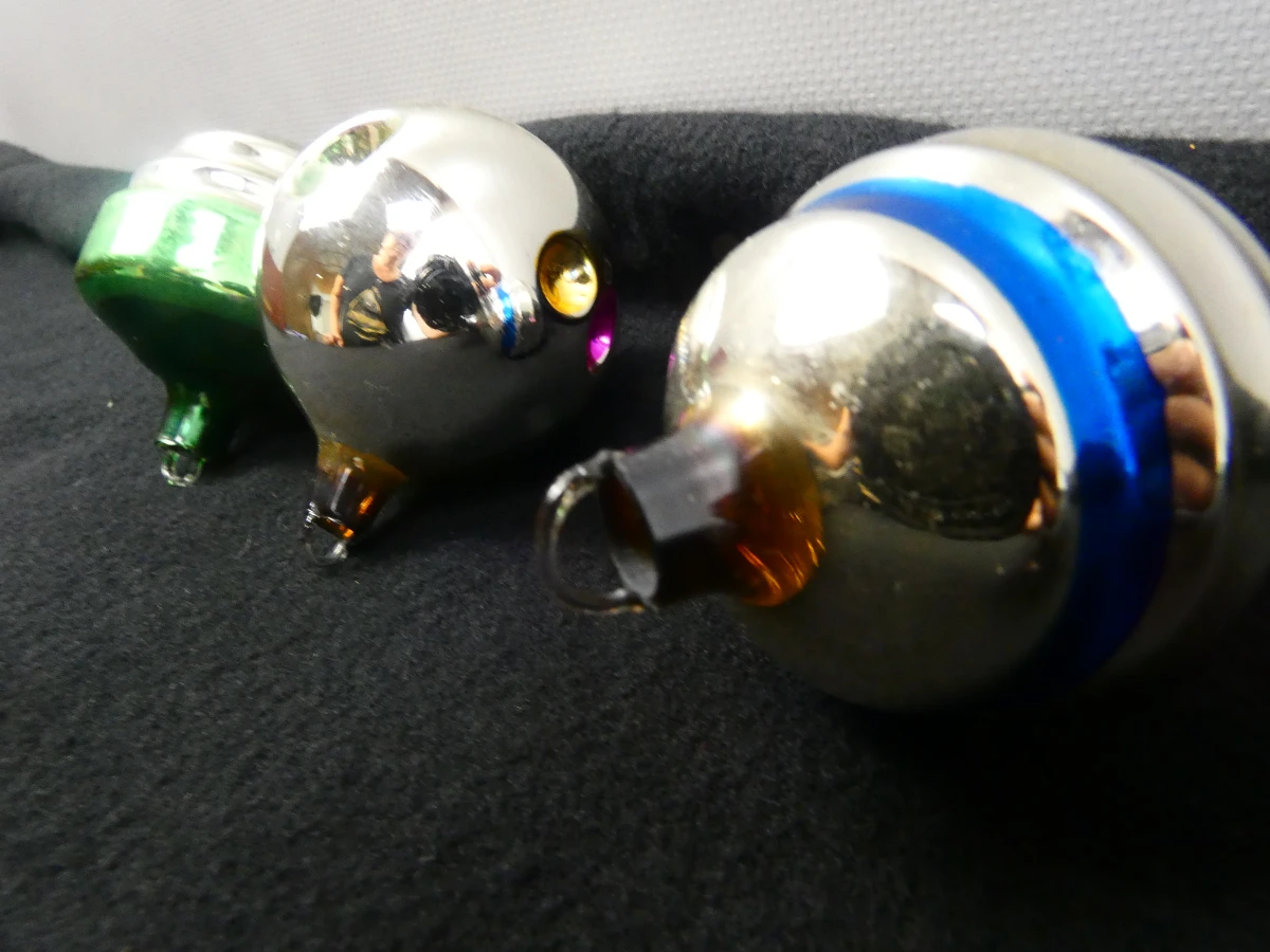 Set van 3 vintage kerstballen in zilver met kleuraccenten