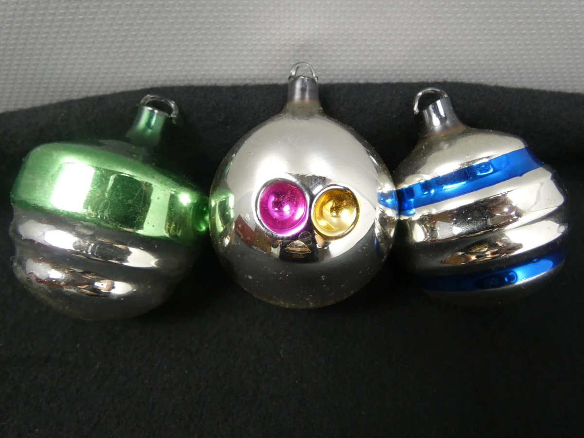 Set van 3 vintage kerstballen in zilver met kleuraccenten