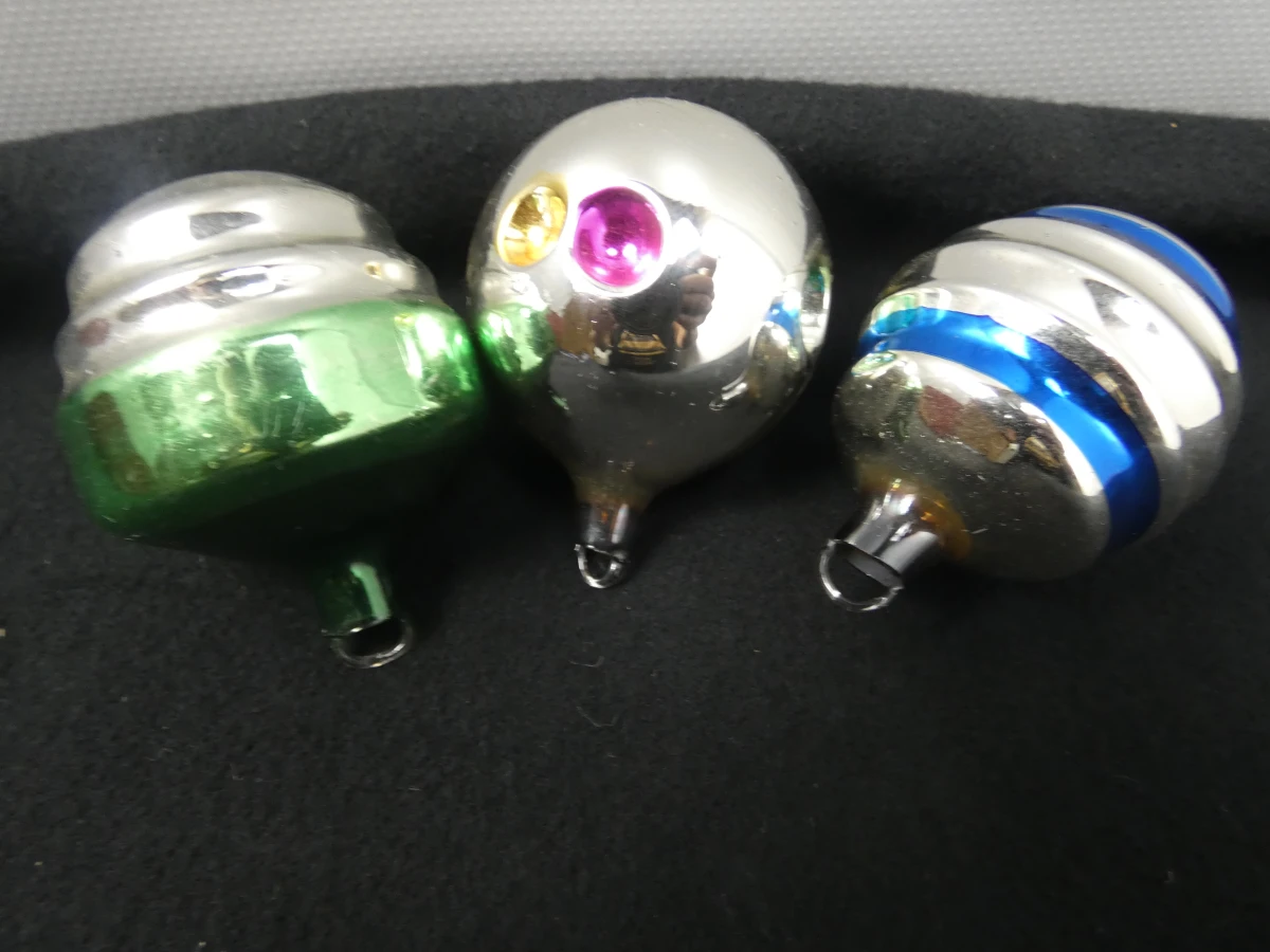 Set van 3 vintage kerstballen in zilver met kleuraccenten