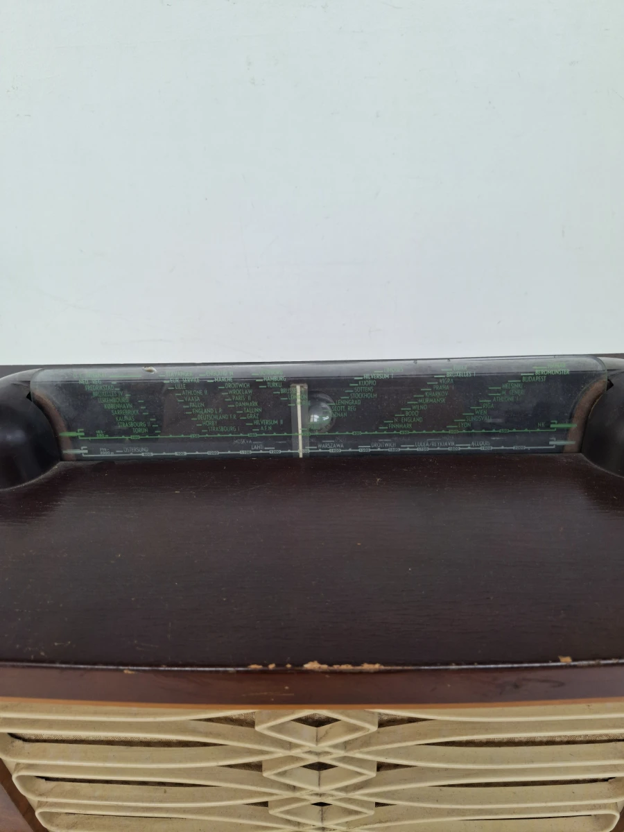 Antieke Philips BX690A-102 Buizenradio (1949) – Rondom Origineel met Antwerps Dealerschildje