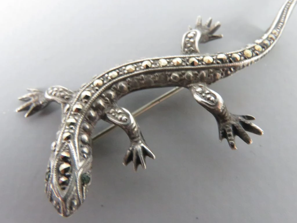 Zilveren Hagedis Broche met Marcasiet