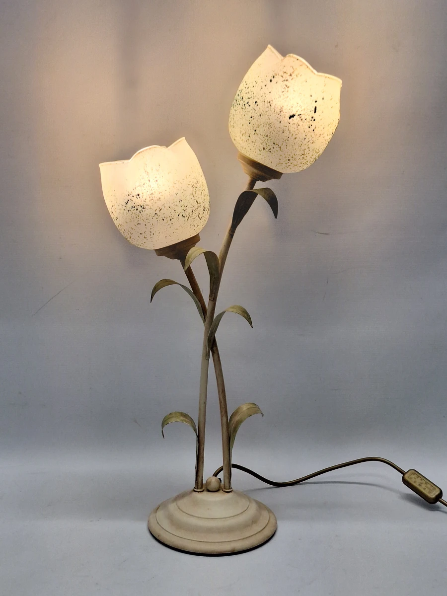 Authentieke Italiaanse Florentijnse Vintage Design Tafellamp – AF Cinquanta voor Massive – Opaline Tulpkappen