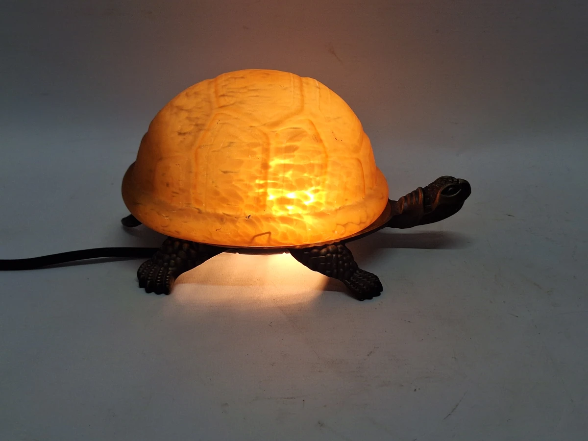 Set van 2 decoratieve schildpadlampen - bronzen basis met reliëfglazen schild (amber & wit)