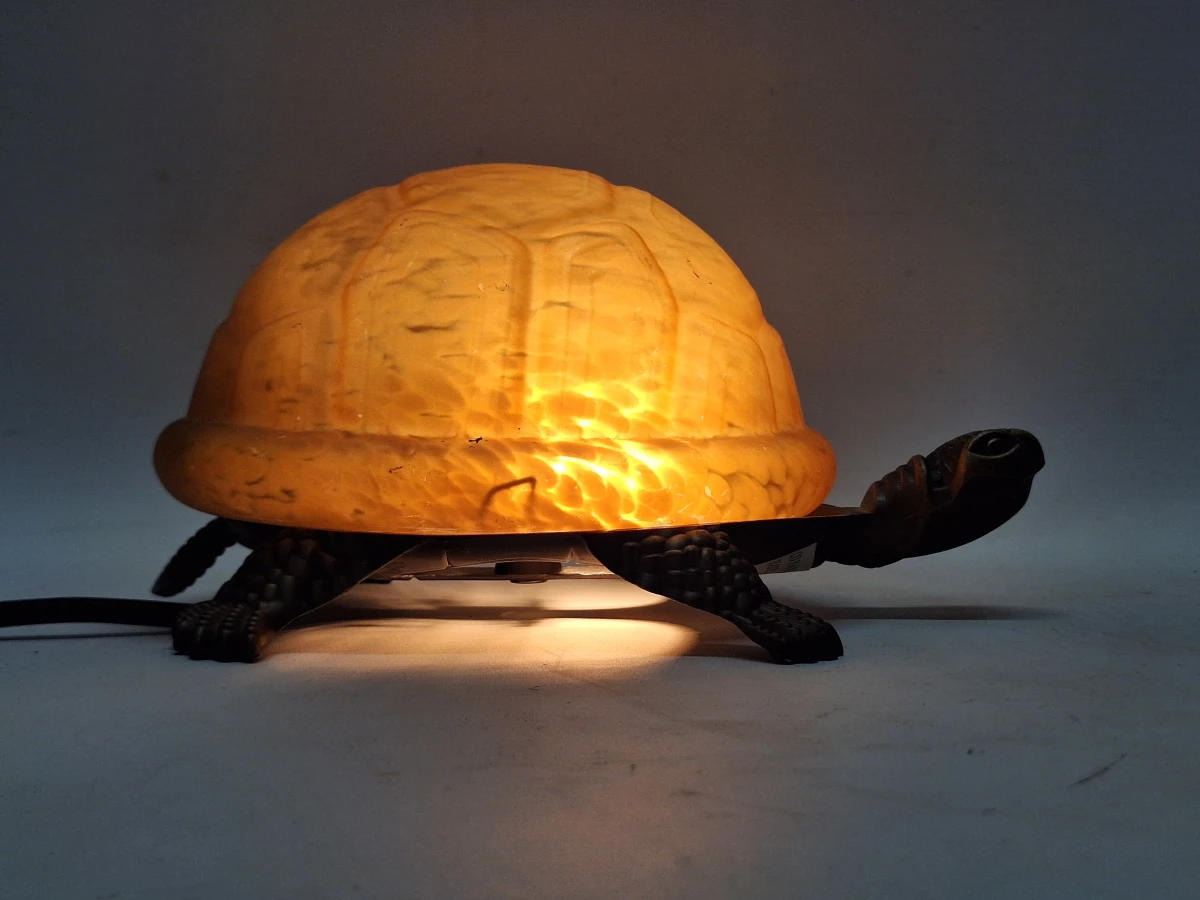 Set van 2 decoratieve schildpadlampen - bronzen basis met reliëfglazen schild (amber & wit)