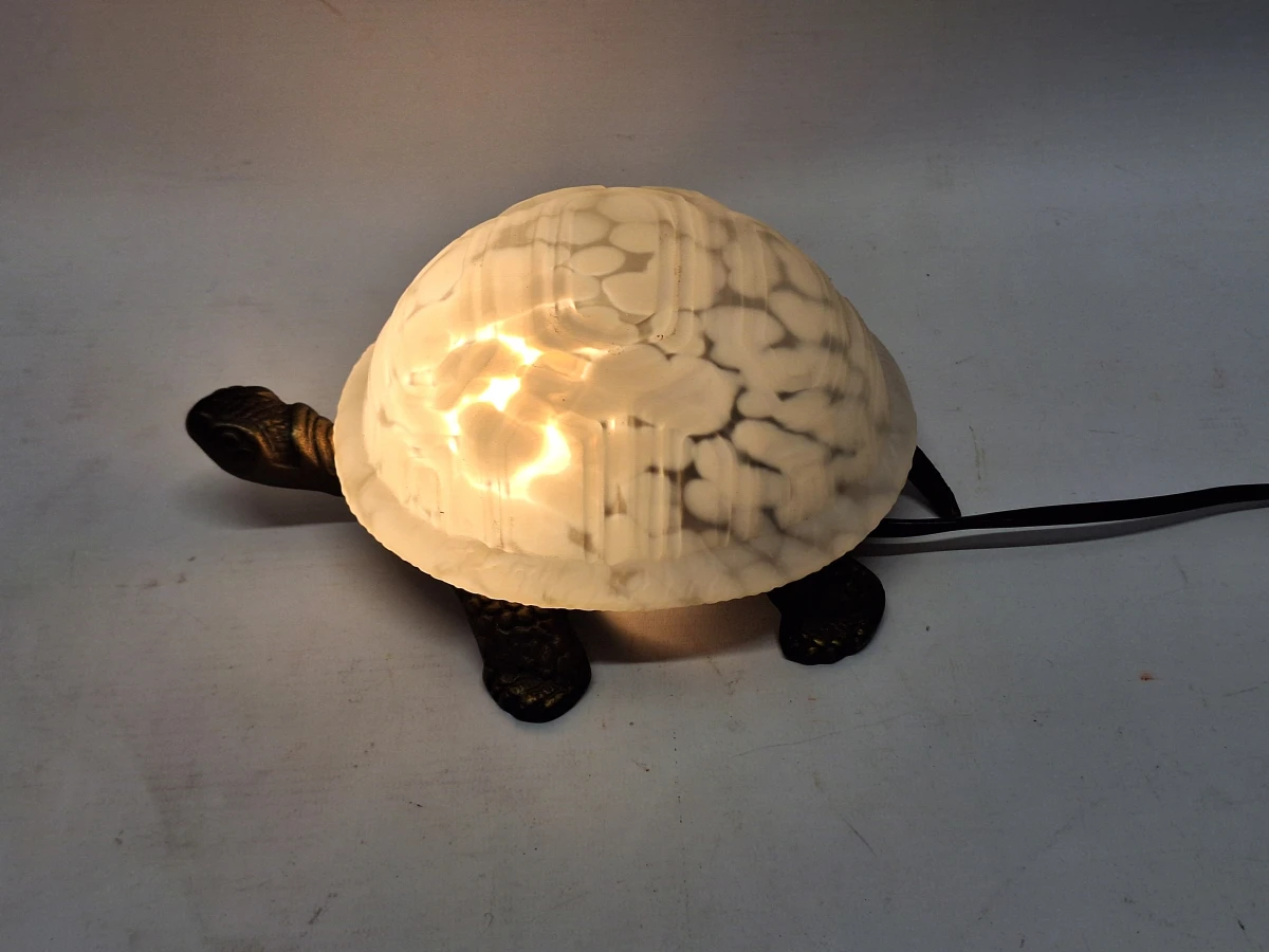 Set van 2 decoratieve schildpadlampen - bronzen basis met reliëfglazen schild (amber & wit)