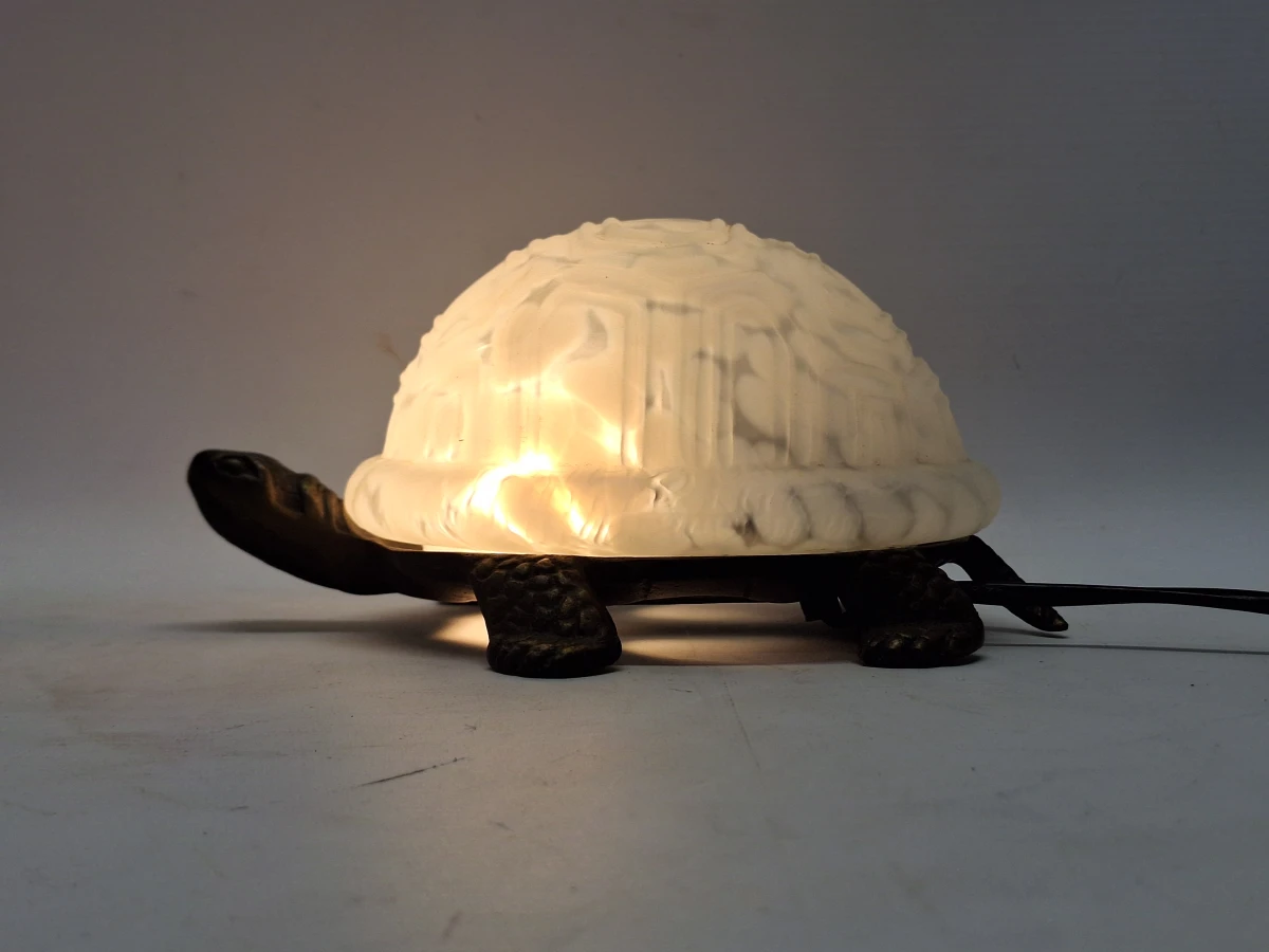 Set van 2 decoratieve schildpadlampen - bronzen basis met reliëfglazen schild (amber & wit)