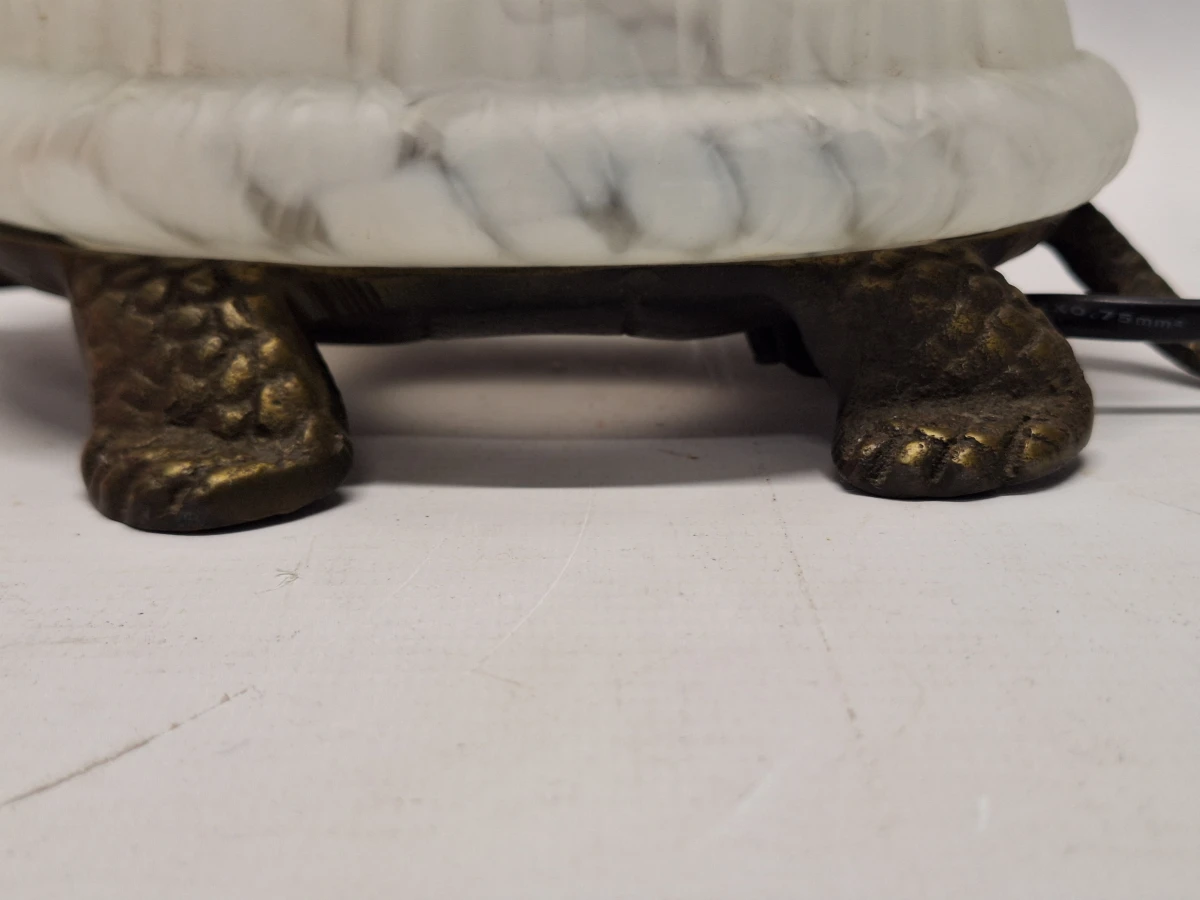 Set van 2 decoratieve schildpadlampen - bronzen basis met reliëfglazen schild (amber & wit)