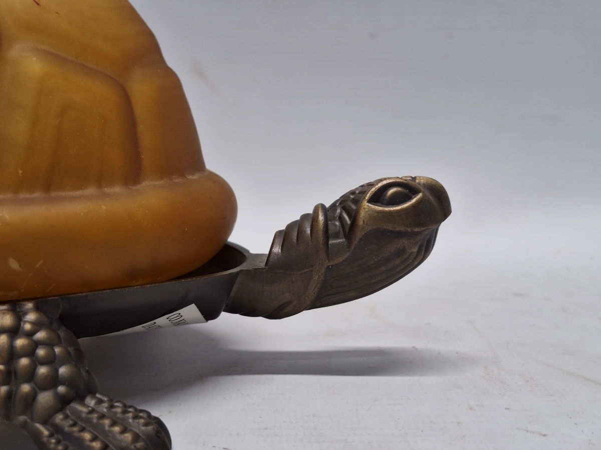 Set van 2 decoratieve schildpadlampen - bronzen basis met reliëfglazen schild (amber & wit)
