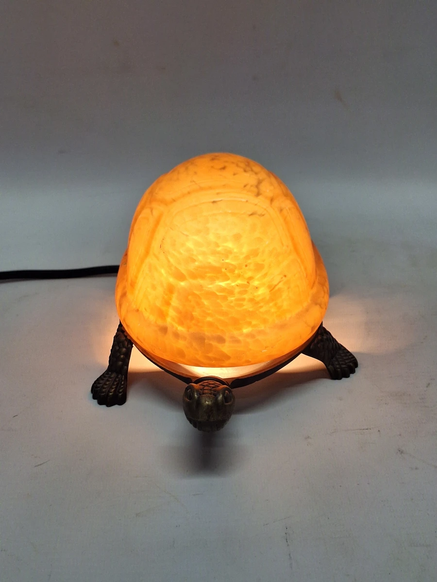 Set van 2 decoratieve schildpadlampen - bronzen basis met reliëfglazen schild (amber & wit)