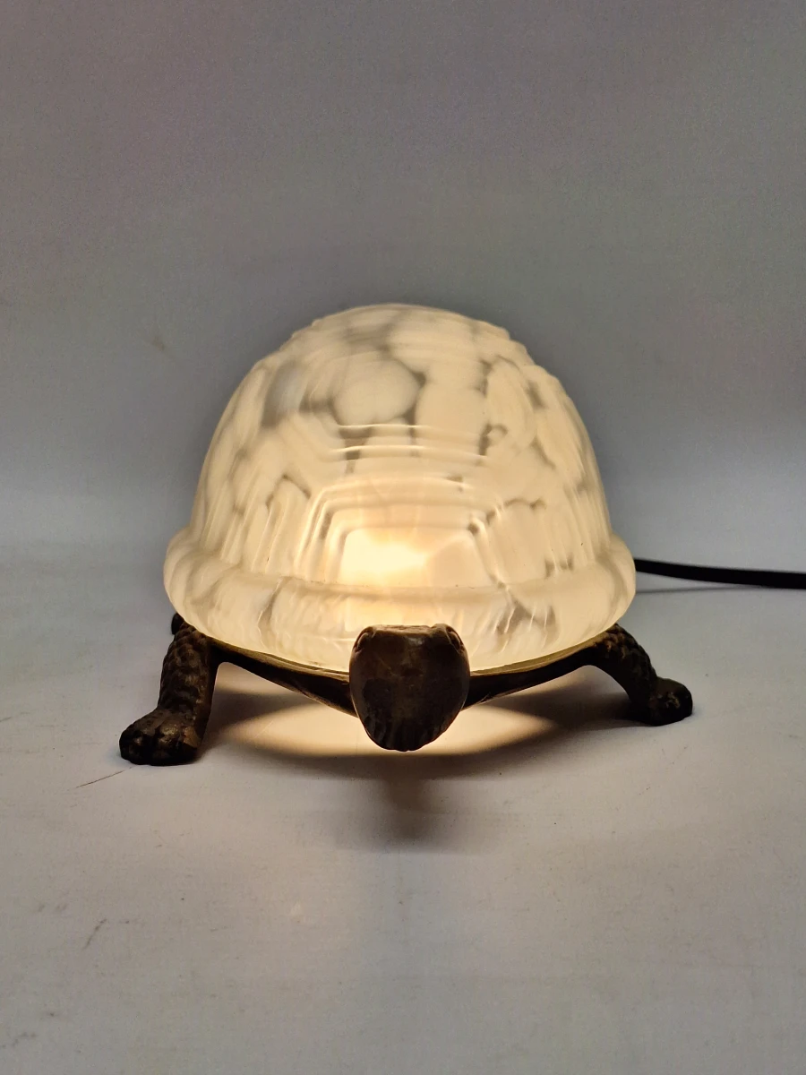 Set van 2 decoratieve schildpadlampen - bronzen basis met reliëfglazen schild (amber & wit)