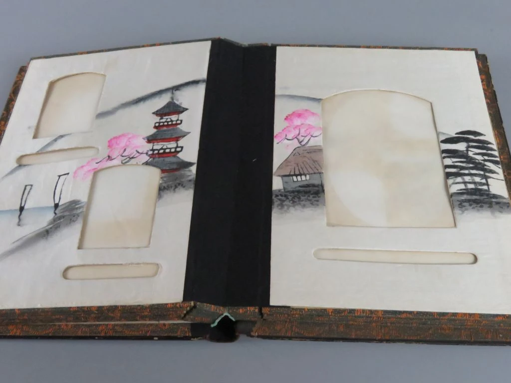 Antiek Japans Lakwerk Fotoalbum met Parelmoer Inleg