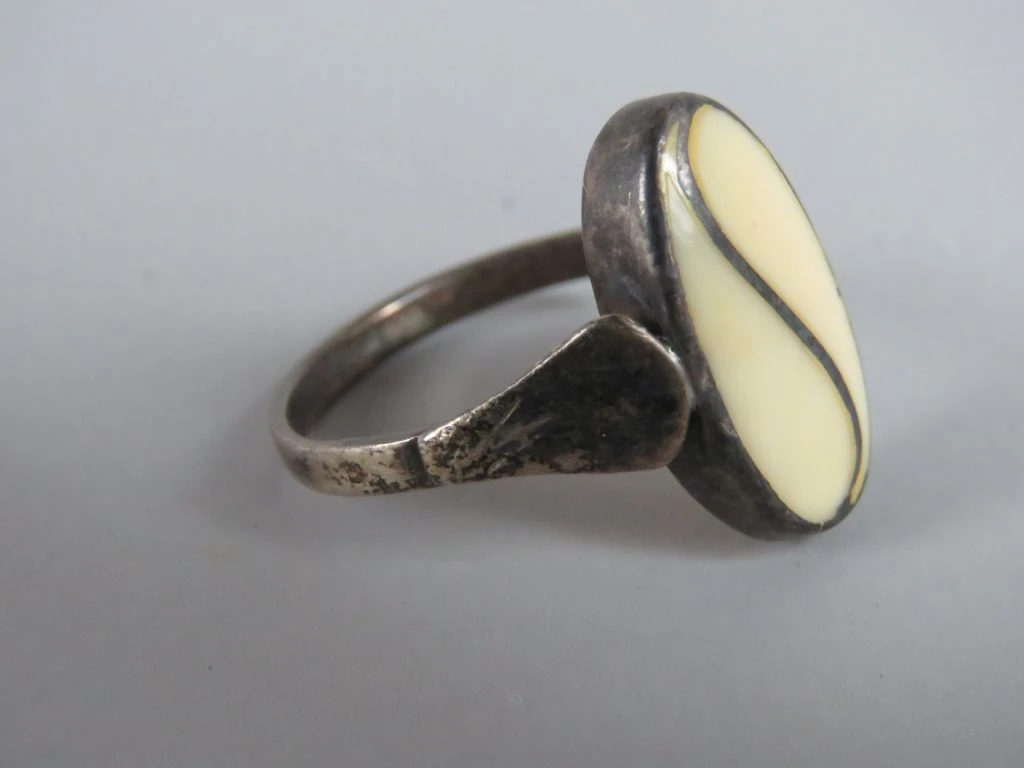 Vintage Zilveren Ring met Inlegwerk