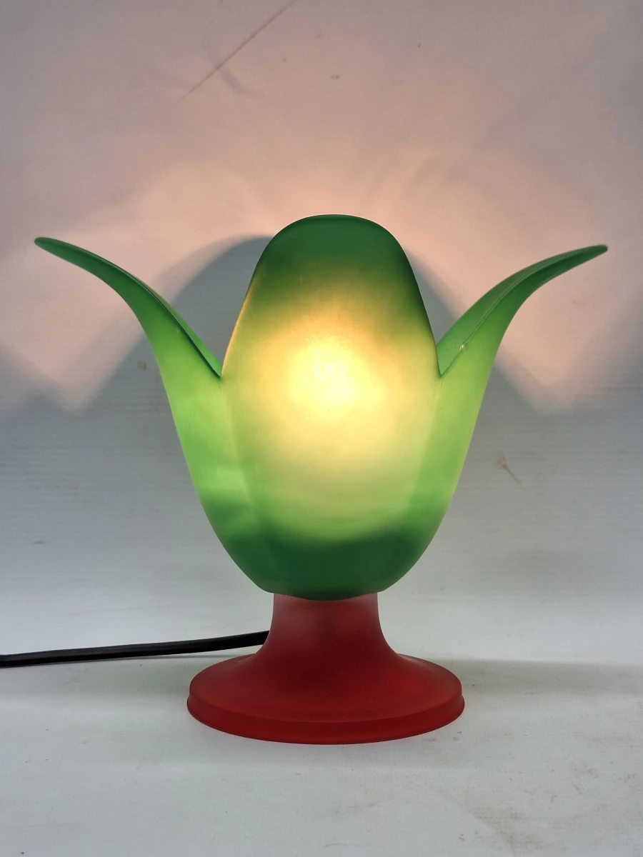Set van 2 vintage Van De Heg tafellampen - Speels bloemdesign in Groen & Rood glas