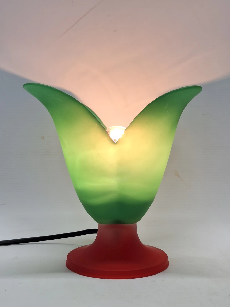 Set van 2 vintage Van De Heg tafellampen - Speels bloemdesign in Groen & Rood glas